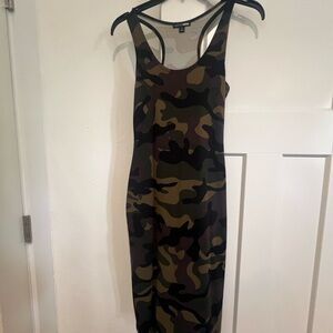 Fashion Nova Brown Tan Bodycon Midi Dress Scoop Neck Sleeveless